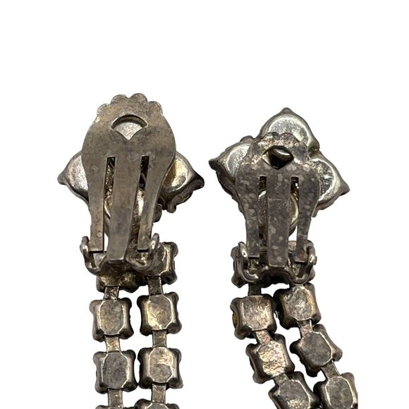 VTG  Mid Century Clear Rhinestone Dangle Drop Clip On Earrings Wedding Prom Read - Picture 8 of 10